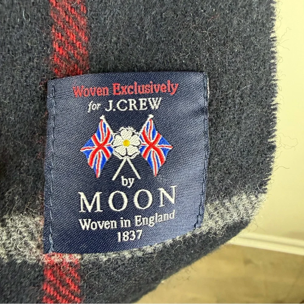 J.Crew Black Plaid Fringe Scarf Merino Moon England Soft Wool